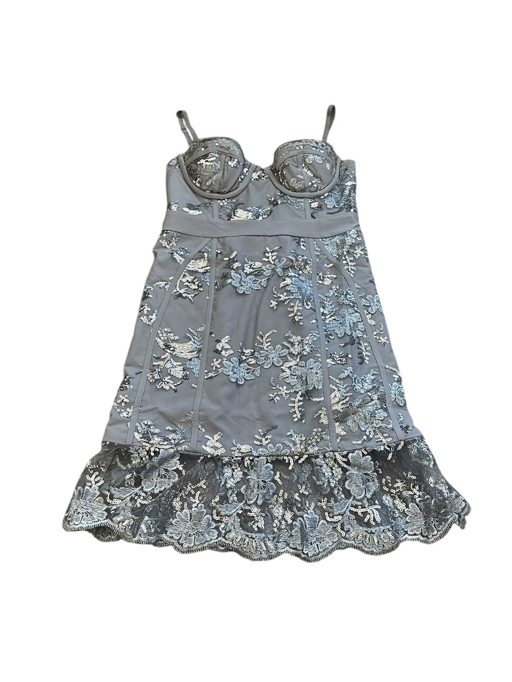 NBD X Revolve Gray Sequin Embroidered Corset Mini Dress Cocktail Party Evening